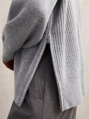 Reiss Grey Harri Wool Zip-Detail Funnel-Neck Jumper - Image 5 of 9