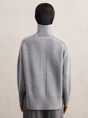 Reiss Grey Harri Wool Zip-Detail Funnel-Neck Jumper - Image 6 of 9