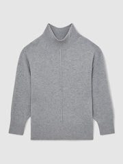 Reiss Grey Harri Wool Zip-Detail Funnel-Neck Jumper - Image 9 of 9