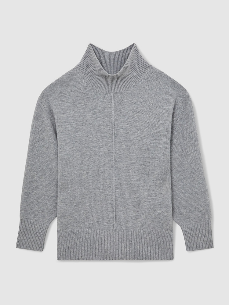 Reiss Grey Harri Wool Zip-Detail Funnel-Neck Jumper - Image 9 of 9 Reiss Grey Harri Wool Zip-Detail Funnel-Neck Jumper - Image 9 of 9