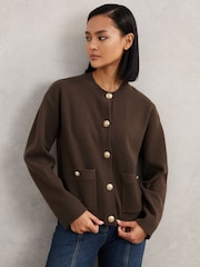 Reiss Chocolate Brown Olive Wool-Cashmere Crew-Neck Cardigan - Image 3 of 6