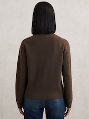 Reiss Chocolate Brown Olive Wool-Cashmere Crew-Neck Cardigan - Image 5 of 6