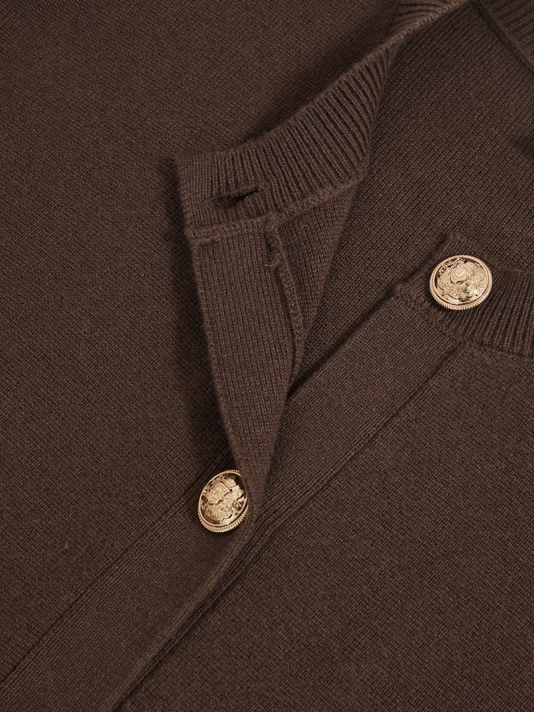 Reiss Chocolate Brown Olive Wool-Cashmere Crew-Neck Cardigan - Image 6 of 6