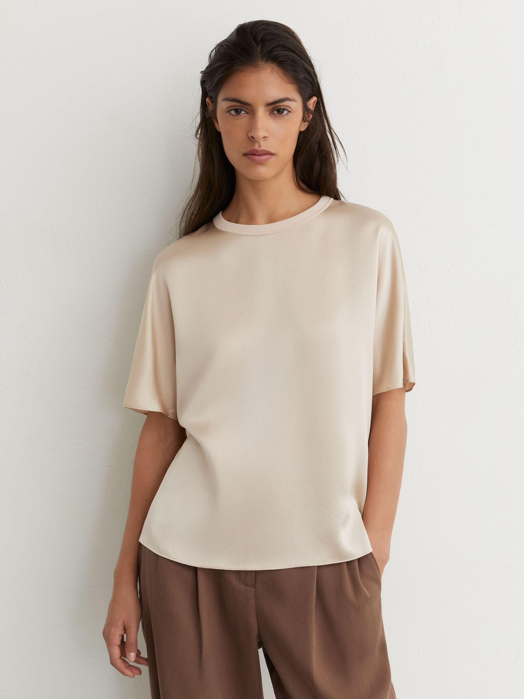 Buy Reiss Champagne Neutral Lena Silk Short-Sleeve Top from Next USA