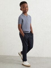 Reiss Airforce Blue Atticus Textured-Knit Half-Zip Polo Shirt - Image 1 of 4