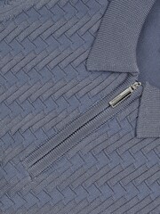 Reiss Airforce Blue Atticus Textured-Knit Half-Zip Polo Shirt - Image 4 of 4