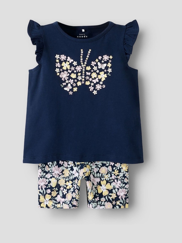 Name It Blue Butterfly Print T-Shirt And Cycling Top & Short set - Image 1 of 3