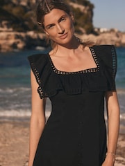 Mint Velvet Black Poet Collar Midi Dress - Image 3 of 7