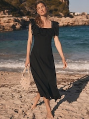 Mint Velvet Black Poet Collar Midi Dress - Image 4 of 7