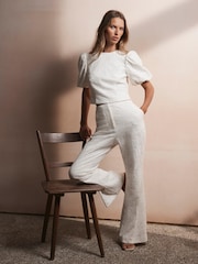 Mint Velvet White Sequin Lace Puff Sleeve Top - Image 4 of 8
