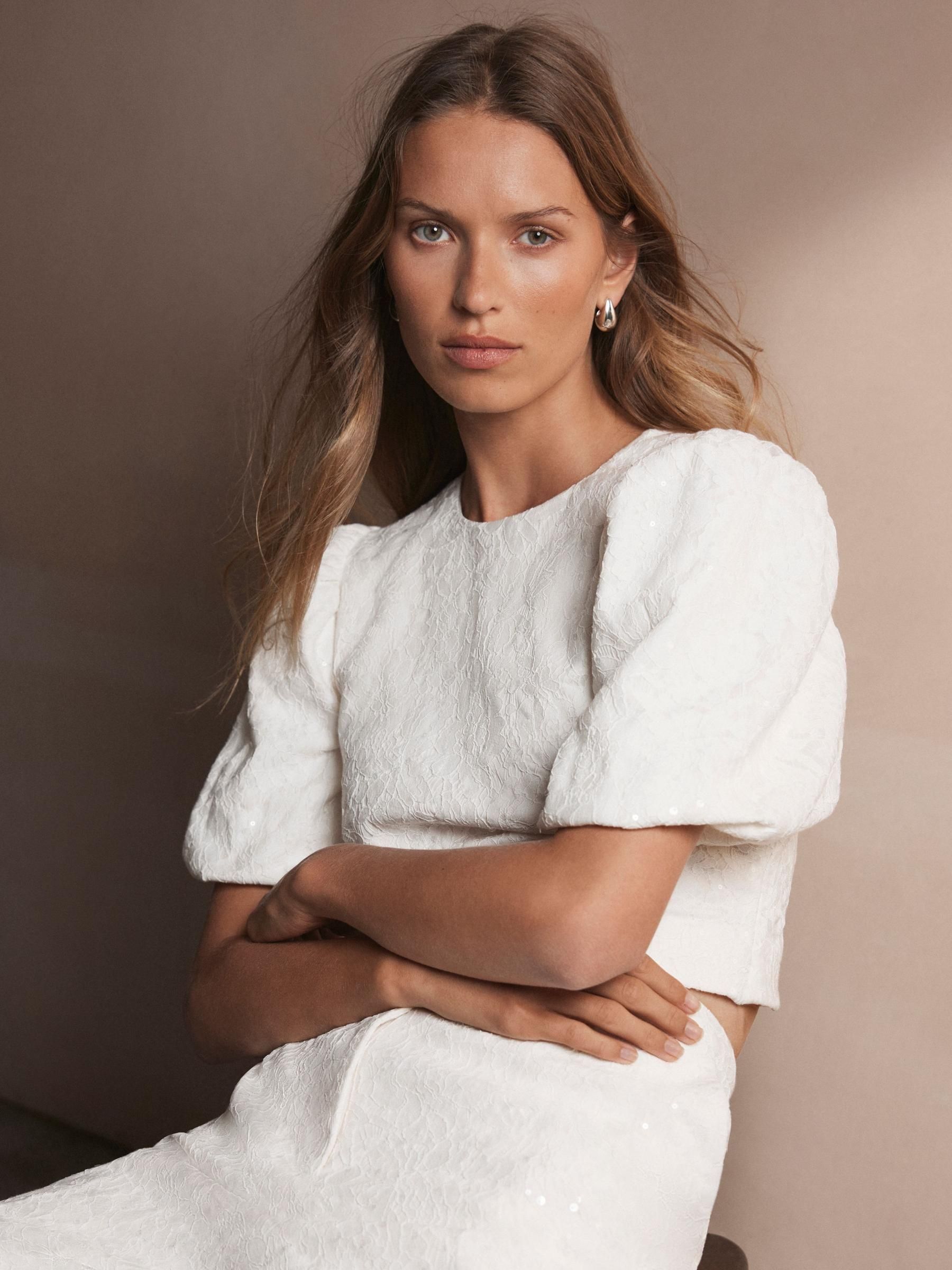 Buy Mint Velvet White Sequin Lace Puff Sleeve Top from Next USA