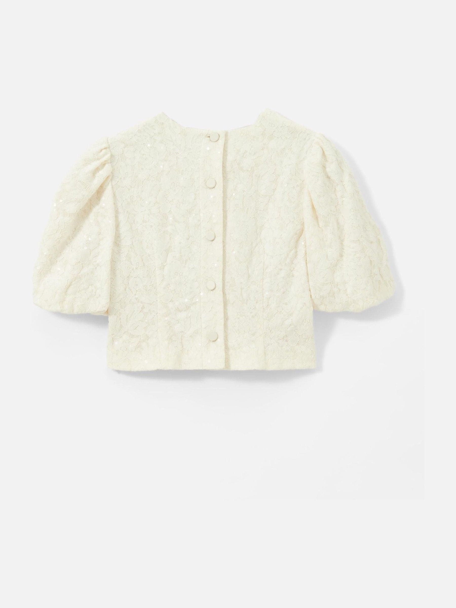 Buy Mint Velvet White Sequin Lace Puff Sleeve Top from Next USA