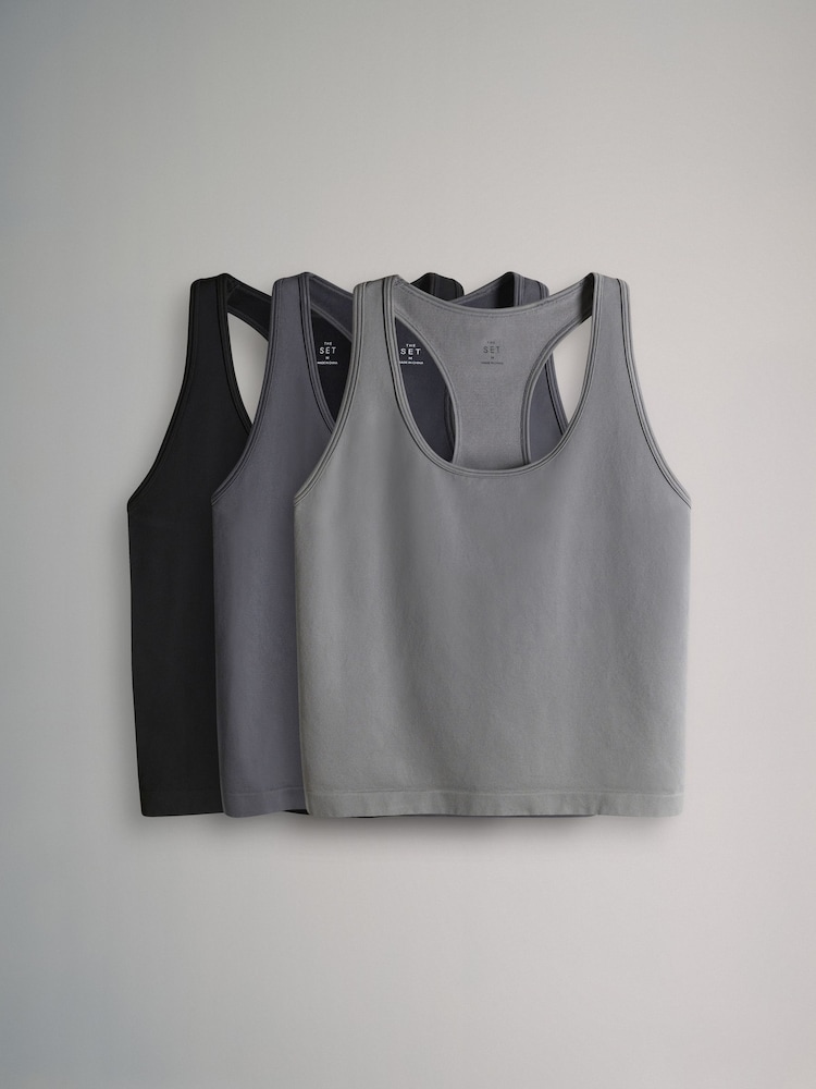 The Set 3 Pack Active Smoothing Racer Vest Balck/Charcoal/Grey - Image 2 of 6