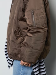Chocolate Brown Shower Resistant Bomber Jacket - Image 6 of 10