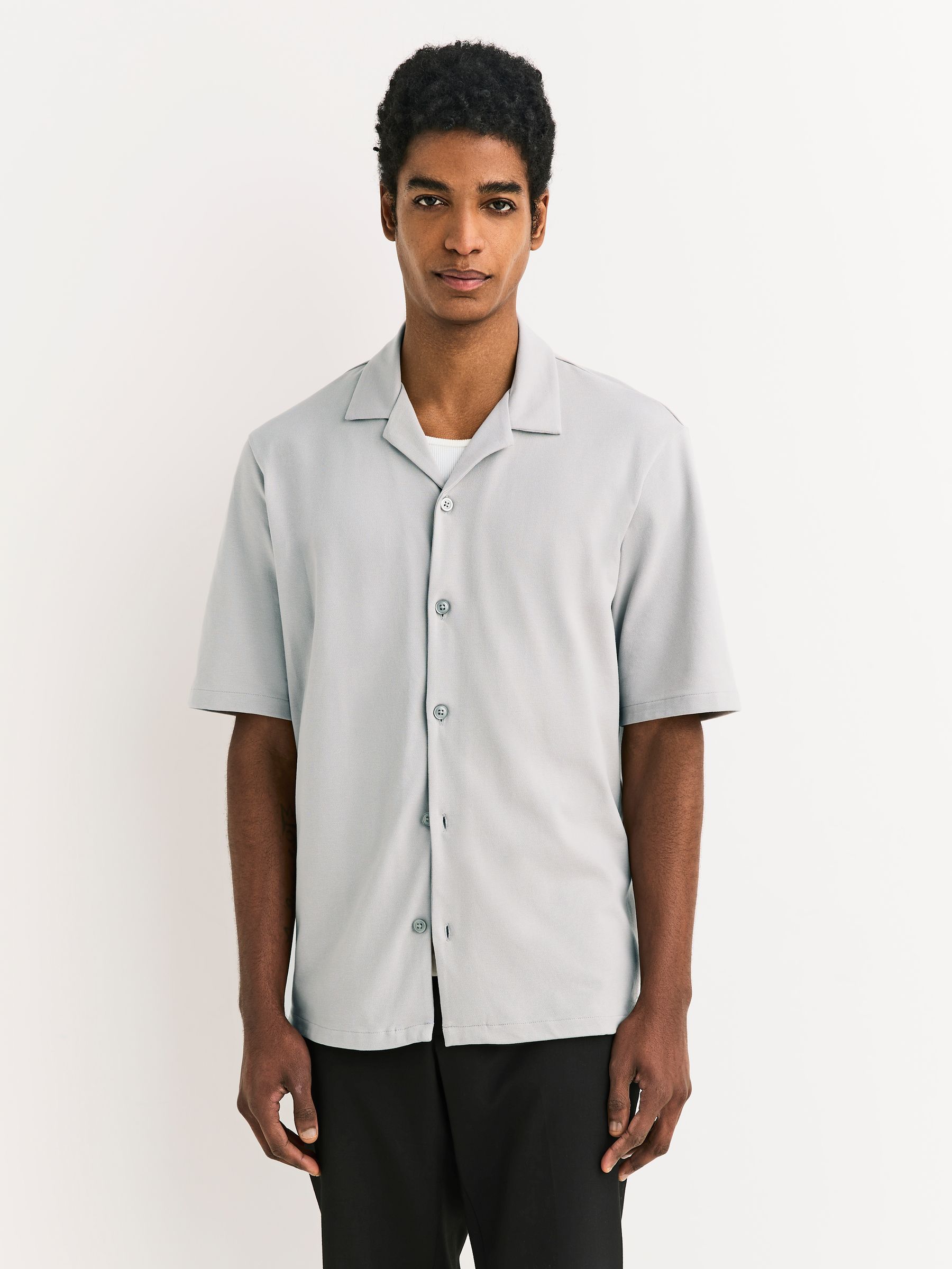 Buy Navy Blue/Grey/White Regular Fit Short Sleeve Revere Collar