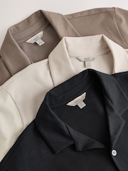 Brown/Black/Neutral Regular Fit Short Sleeve Revere Collar Jersey Shirts 3 Pack - Image 8 of 9