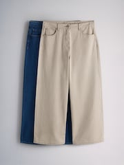 The Set 2 Pack Denim Straight Leg Jeans Mid Blue/Cream Stripe - Image 2 of 6