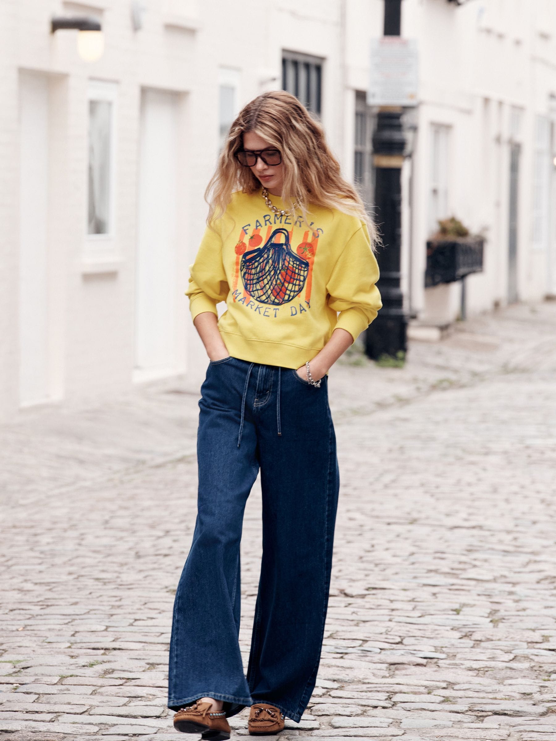 Buy Dark Blue Wide Leg Drawstring Waist Jeans from the Next UK