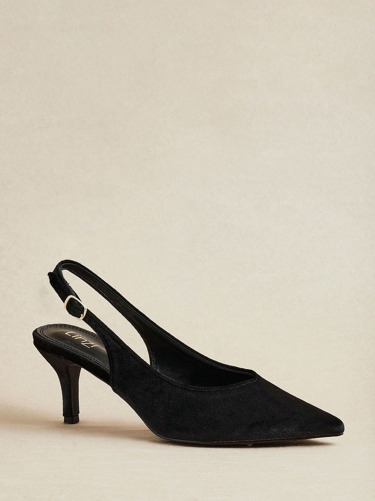 Linzi Black Finesse Pointed Slingback Stiletto Court Heels - Image 1 of 5 Linzi Black Finesse Pointed Slingback Stiletto Court Heels - Image 1 of 5