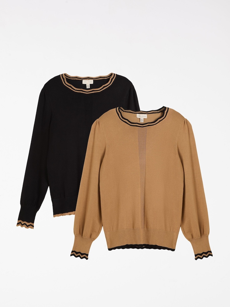 Love & Roses X2 Black and Camel Scallop Knit Jumper Multipack - Image 1 of 7