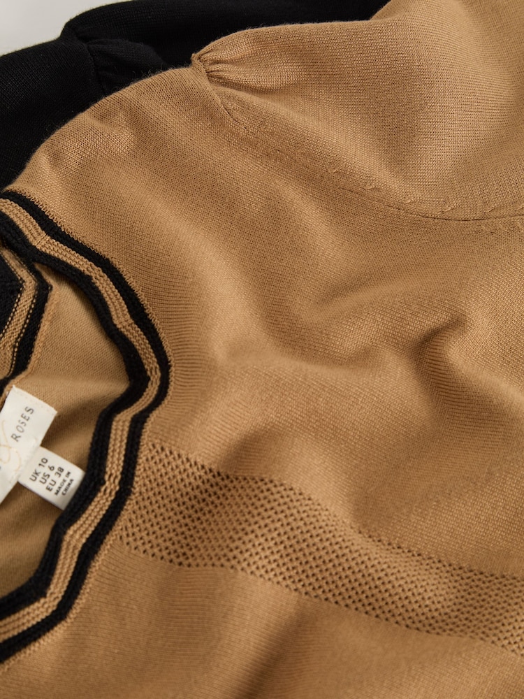 Love & Roses X2 Black and Camel Scallop Knit Jumper Multipack - Image 2 of 7
