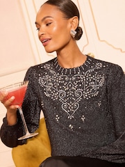 Love & Roses Black Embellished Knitted Jumper - Image 1 of 4