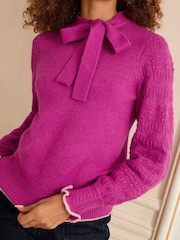 Love & Roses Magenta Pink Pussybow Cosy Knit Jumper - Image 2 of 4
