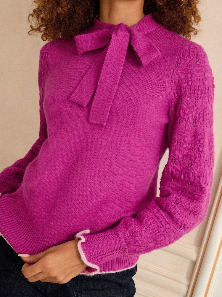 Love & Roses Magenta Pink Pussybow Cosy Knit Jumper - Image 2 of 4