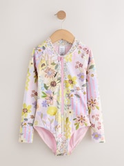 Rosa con diseño de patchwork floral - Long Sleeve Sunsafe Swimsuit (3mths-16yrs) - Imagen 1 de 4