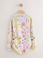 Rosa con diseño de patchwork floral - Long Sleeve Sunsafe Swimsuit (3mths-16yrs) - Imagen 2 de 4