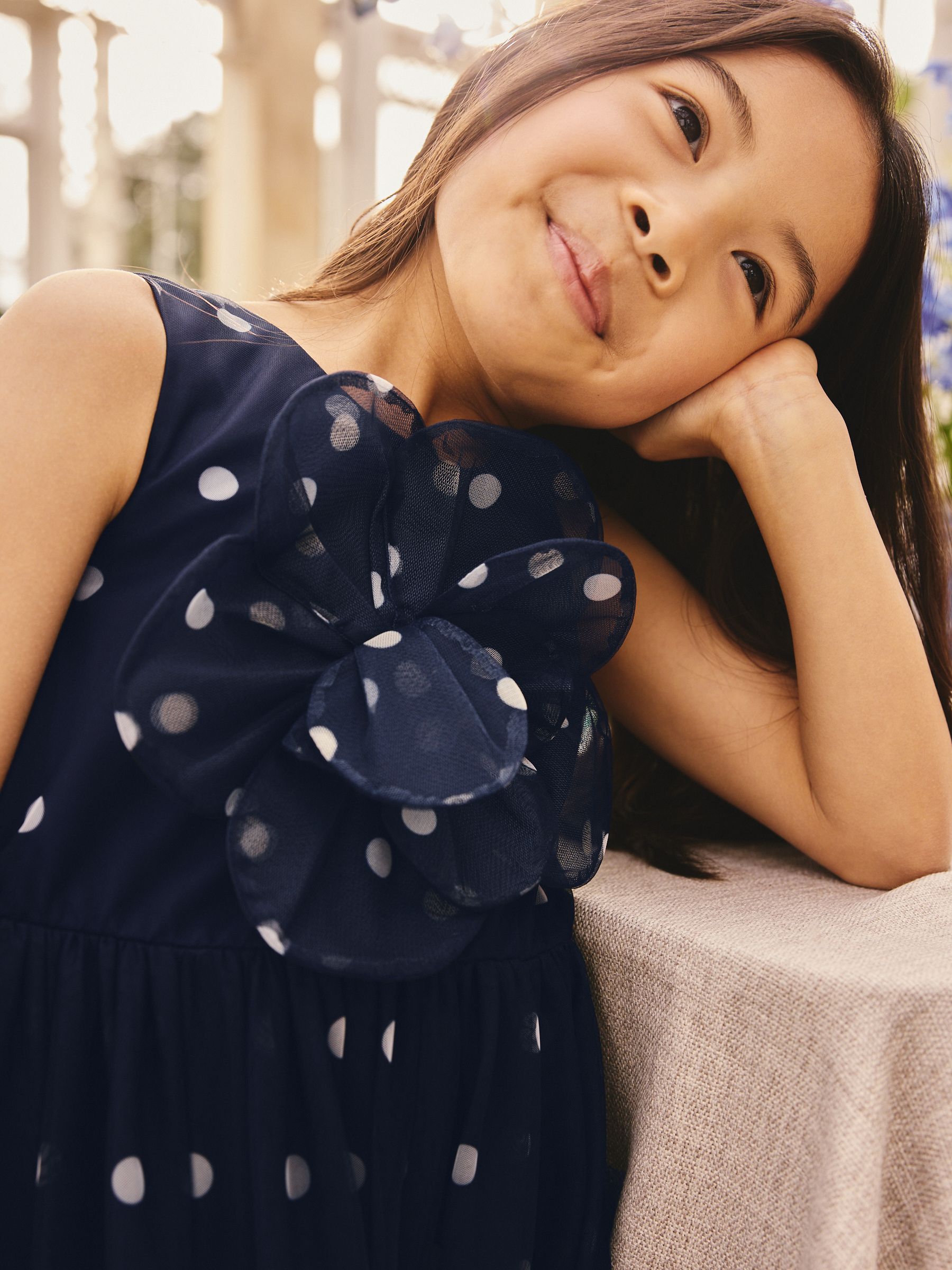 Buy Navy Spot Flower Corsage Mesh Occasion Dress (3-16yrs) from