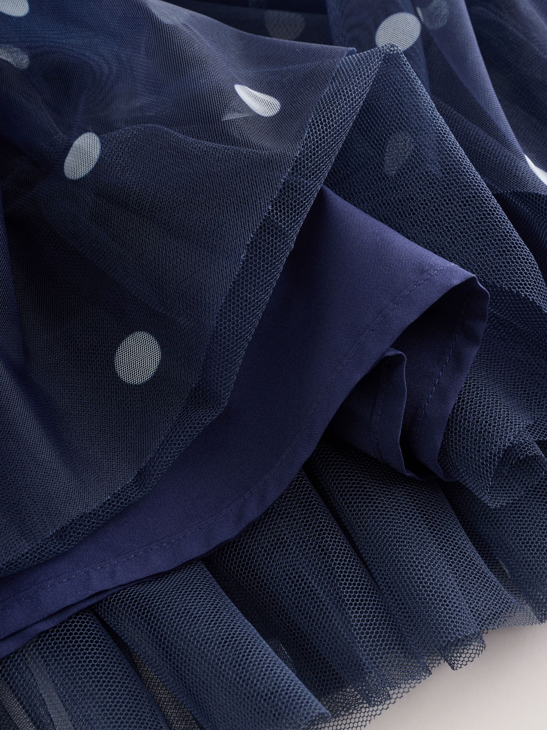 Buy Navy Spot Flower Corsage Mesh Occasion Dress (3-16yrs) from