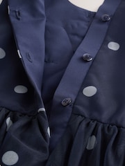 Navy Spot Flower Corsage Mesh Occasion Dress (3-16yrs) - Image 8 of 9