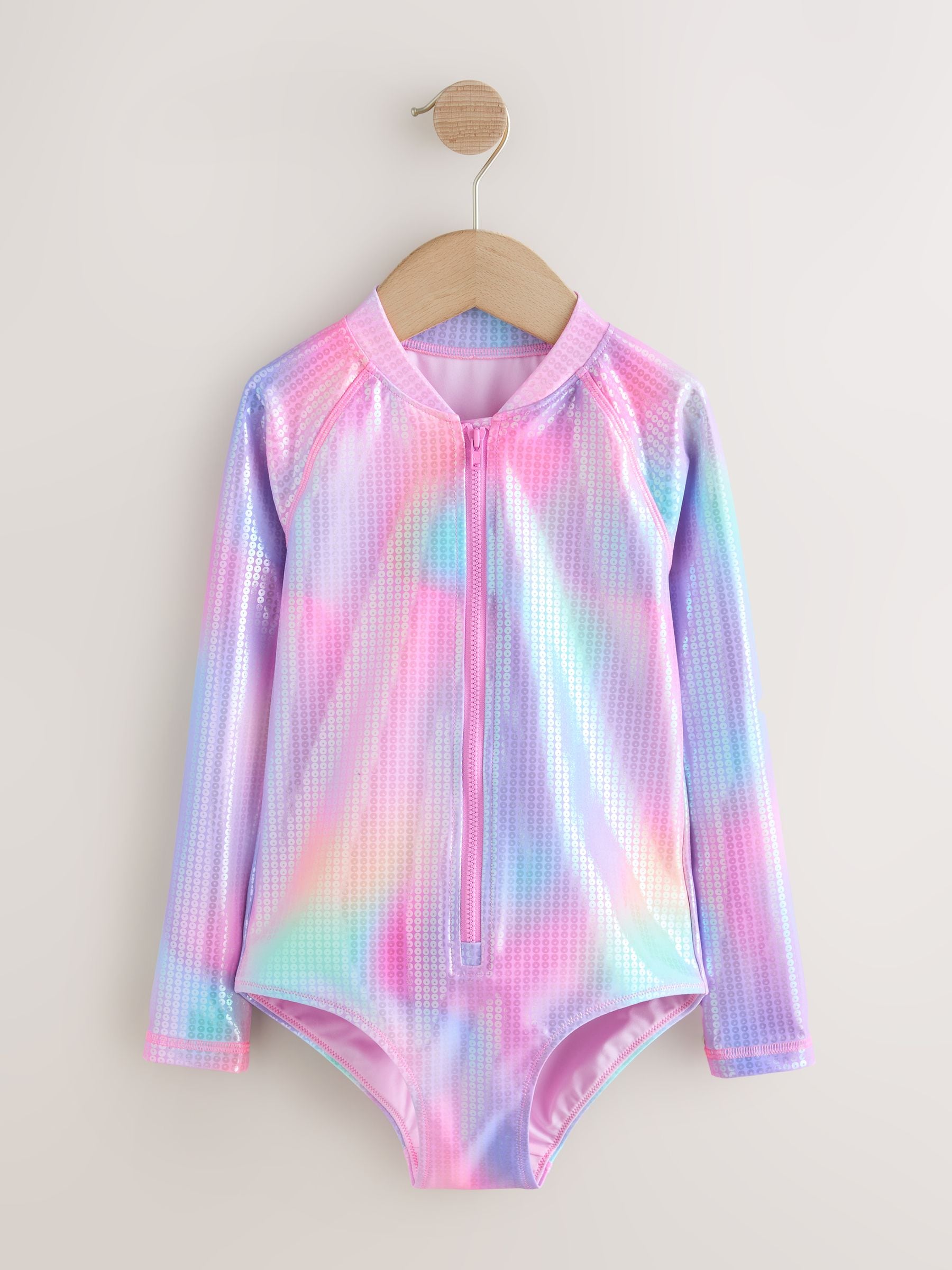 Buy Pink Rainbow Foil Sequin Long Sleeve Sunsafe Swimsuit (3mths