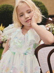 White 3D Flower Ruffle Mesh Occasion Dress (3-16yrs) - Image 3 of 9
