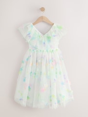 White 3D Flower Ruffle Mesh Occasion Dress (3-16yrs) - Image 4 of 9