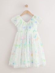 White 3D Flower Ruffle Mesh Occasion Dress (3-16yrs) - Image 5 of 9