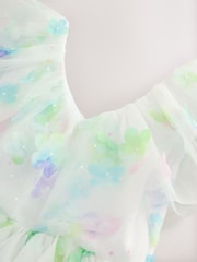 White 3D Flower Ruffle Mesh Occasion Dress (3-16yrs) - Image 9 of 9