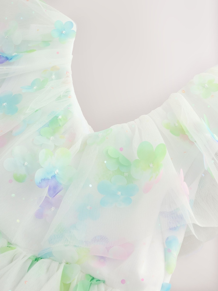White 3D Flower Ruffle Mesh Occasion Dress (3-16yrs) - Image 9 of 9 White 3D Flower Ruffle Mesh Occasion Dress (3-16yrs) - Image 9 of 9