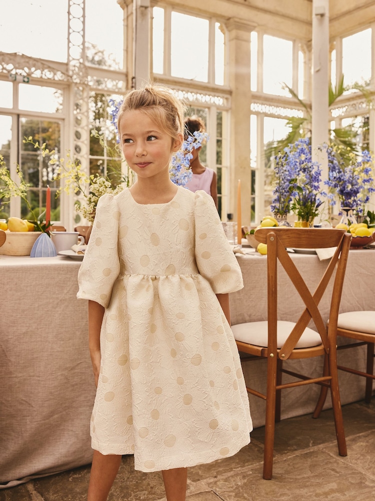 Ecru White Floral Texture Occasion Dress (3-16yrs) - Image 1 of 8