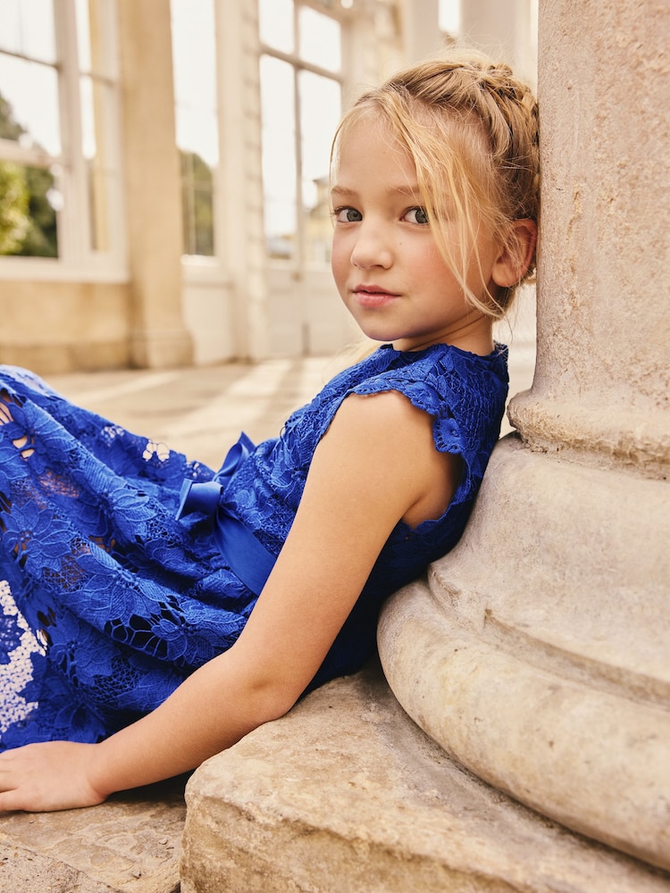 Cobalt Blue Lace Occasion Dress (3-16yrs) - Image 2 of 7 Cobalt Blue Lace Occasion Dress (3-16yrs) - Image 2 of 7