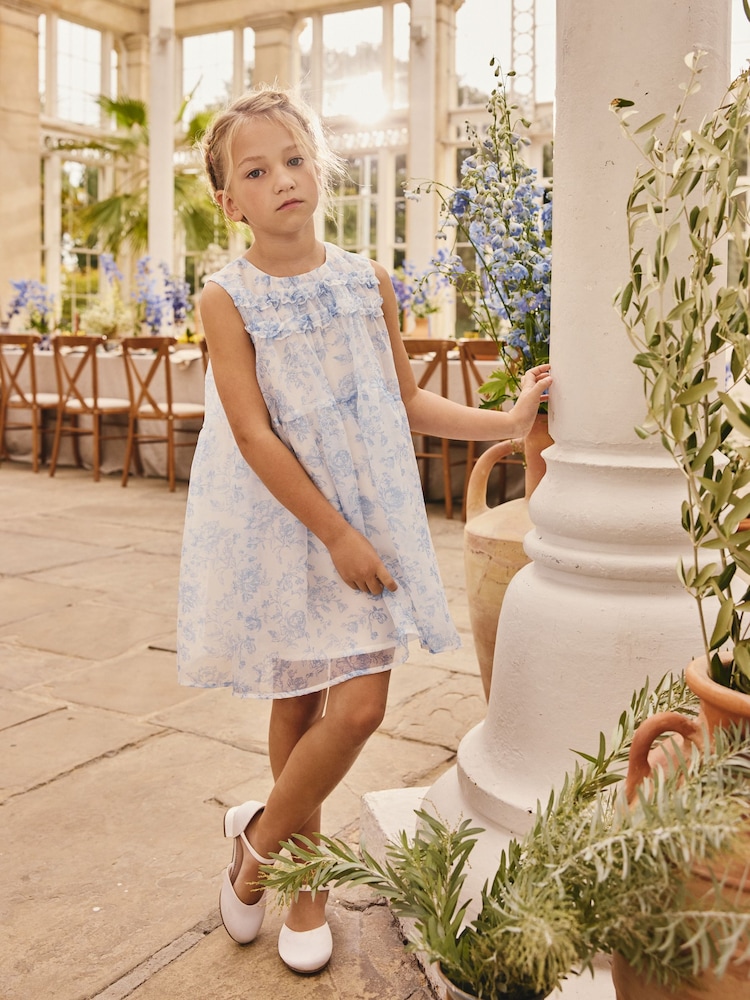 Blue Floral Ruffle Occasion Dress (3-16yrs) - Image 2 of 3