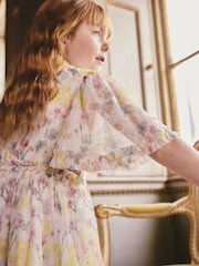 Galben - Floral Angel Sleeve Mesh Occasion Dress (3-16yrs) - Imaginea 2 din 9