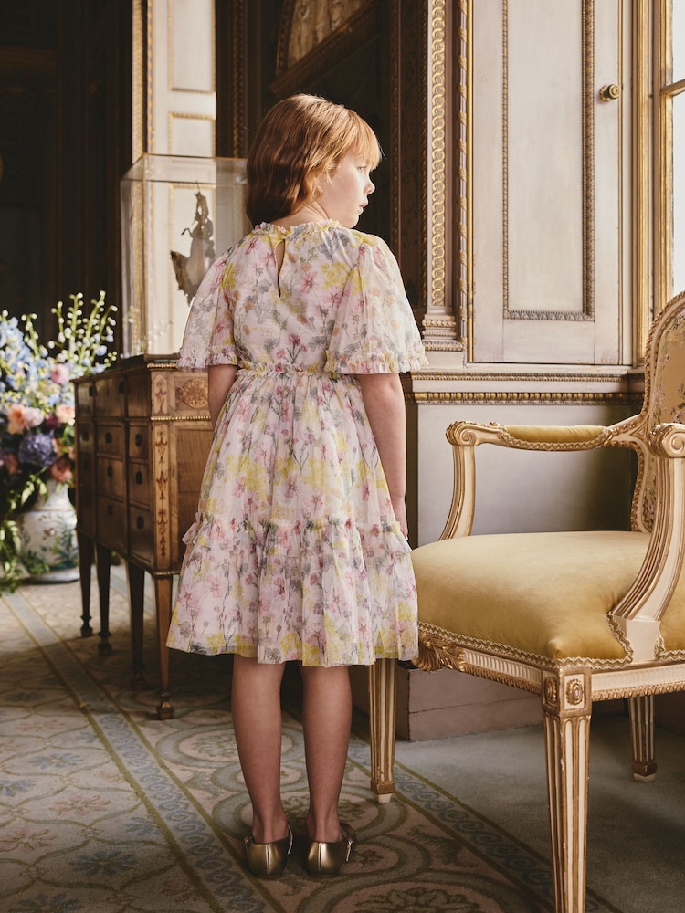 Buy Yellow Floral Angel Sleeve Mesh Occasion Dress (3-16yrs) from Next USA