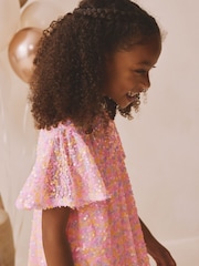 Pastel Pink Angel Sleeve Sequin Party Dress (3-16yrs) - Image 4 of 8