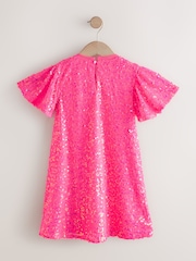 Bright Pink Angel Sleeve Sequin Party Dress (3-16yrs) - Image 6 of 8
