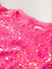 Bright Pink Angel Sleeve Sequin Party Dress (3-16yrs) - Image 7 of 8
