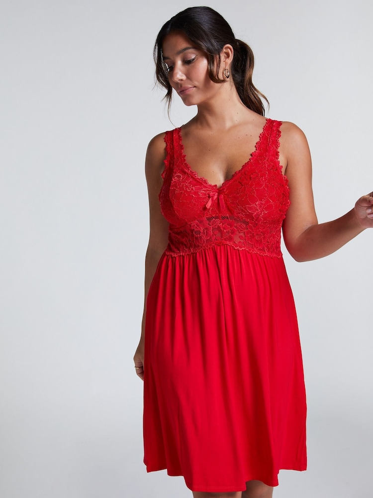 Hunkemoller Red Nora Lace Slip Dress - Image 1 of 5