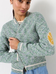FatFace Green Knitted Racket Pattern Cardigan - Image 1 of 8