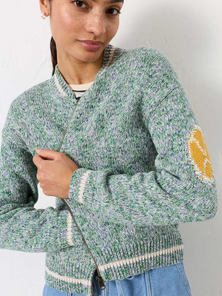 FatFace Green Knitted Racket Pattern Cardigan - Image 1 of 8